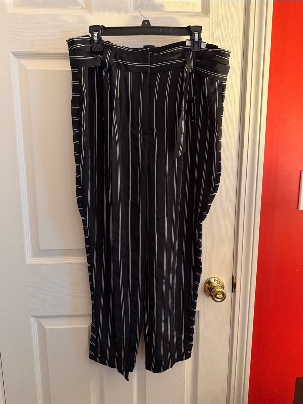Express Black Pinstripe Wrap Tie-Waist Pants